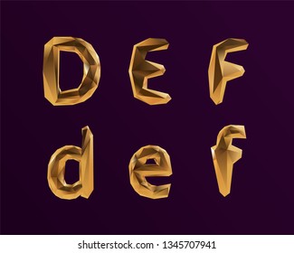 3D Vector Golden Alphabet Font DEF letters for VIP Party Design