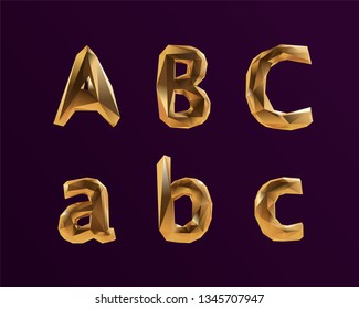 3D Vector Golden Alphabet Font ABC letters for VIP Party Design