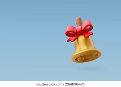 3d Vector Campana dorada con arco rojo, Feliz Navidad y Feliz Año Nuevo. Vector Eps 10.