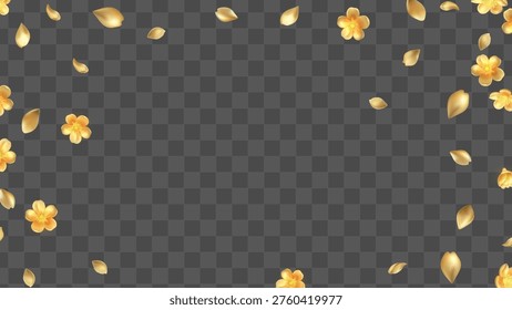 3D vector golden cherry blossoms (Sakura) and petals falling and floating around with a soft golden glow elegant Japanese aesthetic design perfect for premium brand identity lunar new year celebrations