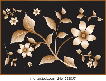 Diseño de ilustración floral de color dorado de Vector 3D. Nuevo diseño de patrones de flores de lujo de ee. uu. imprimible de alta calidad. combinación de colores dorado y negro fácil de editar archivo eps de mesa. puede usar este patrón