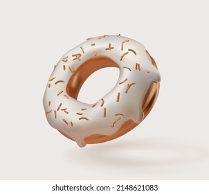 3d vector golden donut with silver icing and golden sprinkling on light background. Gold doughnut realistic design element