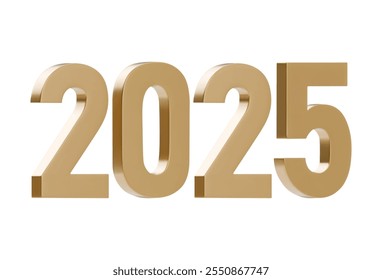 3D vector golden numbers 2025. Elegant and modern decorative element for celebration of the New Year. The golden hue perfect for greeting cards, advertisement. Vector illustration on white background