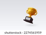 3d Vector Golden trophy cup with star, Premium Quality guarantee label, Victory game champion. Eps 10 Vector.