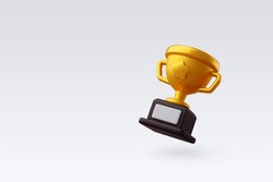 3d Vector Golden Trophy Cup With Star, Premium Quality Guarantee Label, Victory Game Champion. Eps 10 Vector.