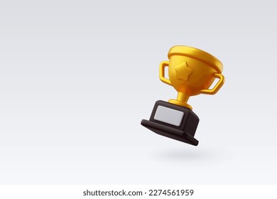 3d Vector copa de trofeo dorado con estrella, etiqueta de garantía de calidad premium, campeón de juego de Victoria. Vector Eps 10.