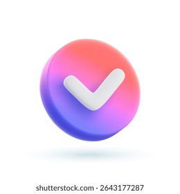 3d vector gradient color check mark icon in cartoon minimal style.