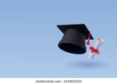 3d Vector Graduate cap with diploma on blue, student and education concept. Eps 10 Vector