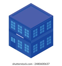 Gráfico de Vector 3d de un edificio de oficinas isométrico azul adecuado para diseños y diseños