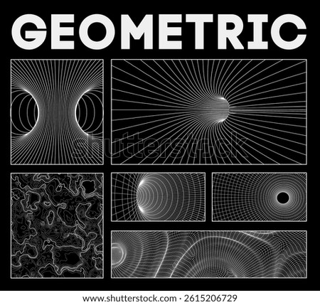 3D vector graphic cyberpunk abstract background line poster design. Digital icon glitch pattern in black modern set with hud art. Retro geometric element minimal tech pixel dark shape trendy grid.