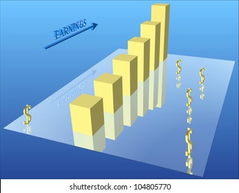 3D vector graphic of a graph about earnings