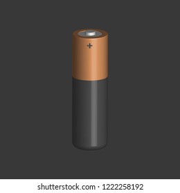 3D vector graphics. Battery isolated on gray background.