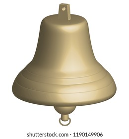 3D vector graphics. Bronze ship bell isolated on white background.