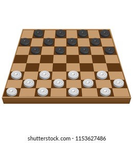 3D vector graphics. Checkers board game. Isolated on white background.