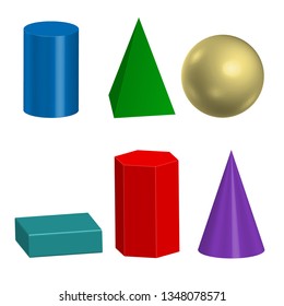 3d vector graphics. Colored geometric shapes isolated on white background.