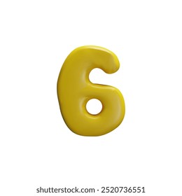 gráficos vetoriais 3d na forma de uma figura de plástico amarelo brilhante seis. Este elemento de design divertido para comemorar um aniversário, criando materiais educativos.