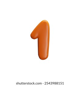 3D vector graphics in the form of a bright orange plasticine number one. Playful design element for celebrating a birthday and creating educational materials.