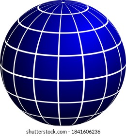 3D vector graphics of a globe with white meridians and Parallels located on a blue background of the planet. Element-a blank for wide use in design and creativity.