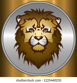 3D vector graphics. Metal tray on the background of the golden plate.