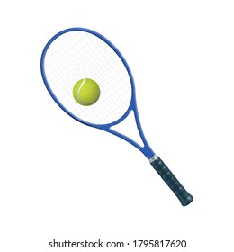 3d vector graphics. Tennis racket with ball isolated on white background.