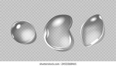 Gráficos De Vector 3D De Gotas De Agua Transparentes, Rocíos O Lágrimas Elementos de diseño Aislados. Burbujas De Agua O Gotitas