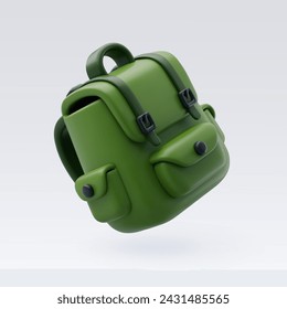 Mochila 3D Vector Verde para acampar, escuela o concepto de viaje. Vector Eps 10 