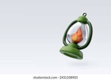 3d Vector Green camping lantern, Travel and camping adventure concept. Eps 10 Vector.