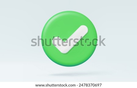 3d vector Green correct check mark icon on white background. Verify, tick, approvement, yes, choose, approved, right, select, checklist, Minimal cartoon style, Eps 10 vector. 3d rendering illustration