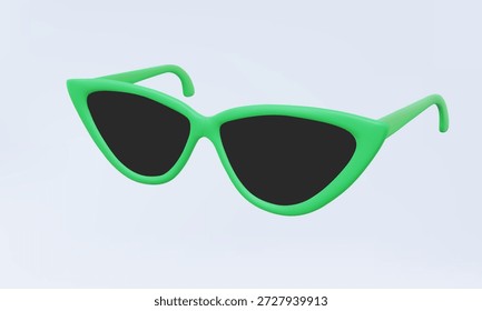 Vector 3D Gafas de sol verdes icono de dibujos animados estilo mínimo aislado en fondo pastel. Concepto de luz solar UV de protección de reflexión de estilo de vida de moda de vacaciones de verano de Festiva. Ilustración de renderizado 3D