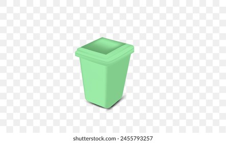 Papelera o cesta verde de Vector 3d en fondo transparente, Vector Eps 10.