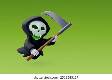 3d Vector Grim reaper holding scythe, Halloween character, Happy halloween festival concept. Eps 10 Vector.