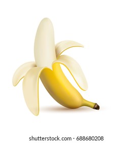 3d vector half peeled banana isolated on a white background. Banana isolated vector illustration, banana icon
