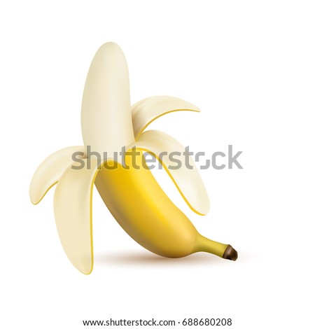 3d vector half peeled banana isolated on a white background. Banana isolated vector illustration, banana icon