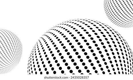 3d vector halftone spheres. Halftone design elements. 3D decorative balls with chess squares spheres isolated on white. 
