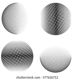 3D vector halftone spheres. Halftone design elements. Set of halftone vector backgrounds.