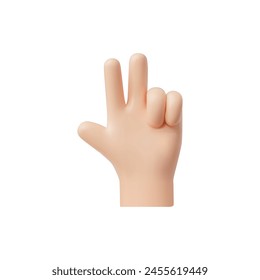 A 3D vector hand gives a victory sign, an iconic symbol of win and peace on a stark white background, it's ideal for a range of creative concepts