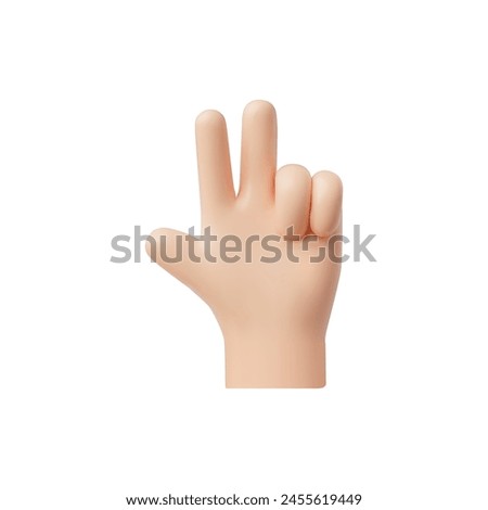 A 3D vector hand gives a victory sign, an iconic symbol of win and peace on a stark white background, it's ideal for a range of creative concepts