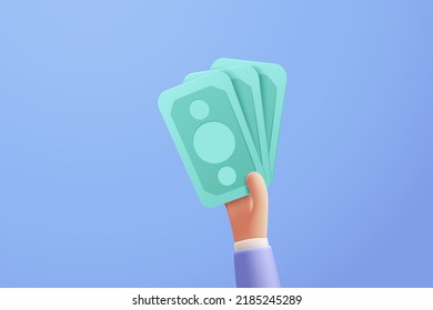 3D vector hand holding banknote on background, coin, online payment and payment concept. 3d holding money render for business, finance, investment, money saving, banknote on hand isolate background