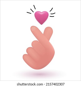 3D Vector Hand Illustration With Love, Korean Kpop Expression Of Love Illustration