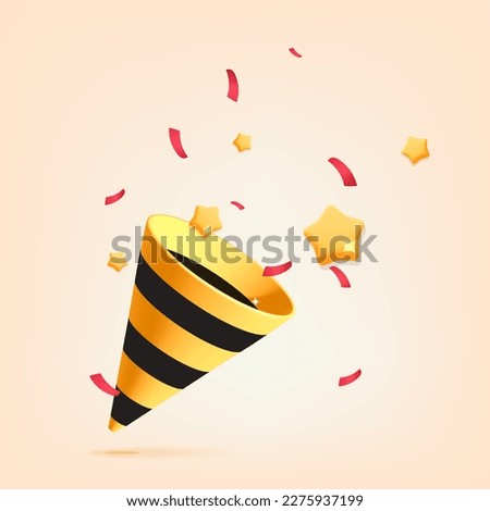 3d vector happy birthday or holiday event surprise burst confetti and stars explosion popper or cracker symbol design