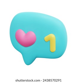 3d vector corazón como en el icono de chat de burbuja. Aislado sobre fondo blanco. 3d corazón, amor y concepto de san valentín. Dibujos animados estilo minimalista. Ilustración de renderizado de vector de icono de corazón 3d.