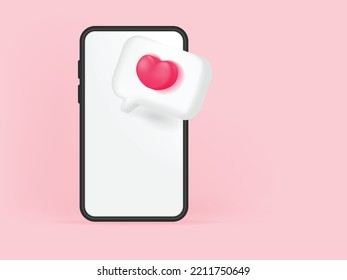 3D vector heart message icon symbol social media. Pink heart symbol notification icon isolated. 3D vector design. 3D rendering.