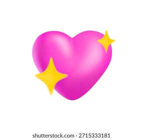 3D Vektor Herz mit Glanz Ikone Sterne funkeln Feuerwerk, Dekoration funkeln. Emoji für Chat Ausdruck soziale Smileys Valentinstag Konzept