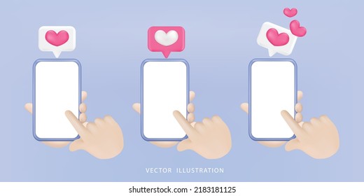 3D Vector Heart Symbol Social Media Notification Icon Isolated On Bubble Speech. Comments Thread Mention Or Reply Sign With Social Media.