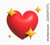 3d Vector hearts with shine icon stars sparkle firework, decoration twinkle. Button for expressing social smileys valentine's day concept design