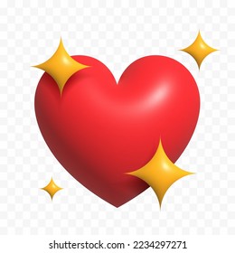 3d Vector hearts with shine icon stars sparkle firework, decoration twinkle. Button for expressing social smileys valentine's day concept design