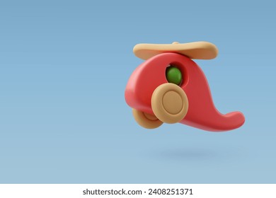 3d Helicóptero vectorial de madera, juguete infantil, concepto de juguete de publicidad. Vector Eps 10.