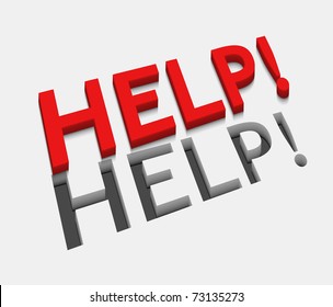 3d vector help text design with isolated on white.