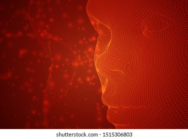 3d vector hexagon female face