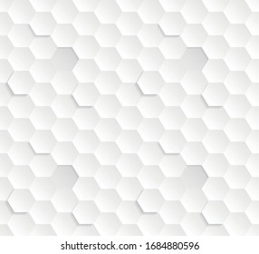 3D Vector Hexagons White Abstract Seamless Pattern. Science Technology Hexagonal Blocks Structure Light Conceptual Repetitive Wallpaper. Three Dimensional Clear Blank Subtle Textured Tileable Backdrop